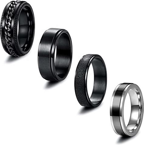 Stainless Steel Fidget Band Rings 4pcs Black Spinner Rings For Men