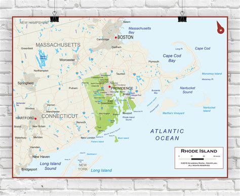 Rhode Island Physical Wall Map