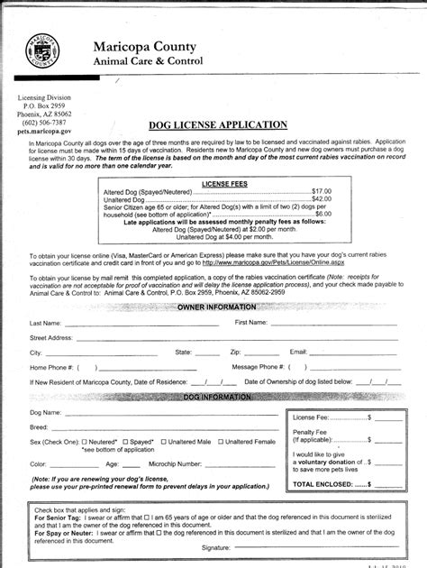 Maricopa County Dog License Fill Online Printable Fillable Blank