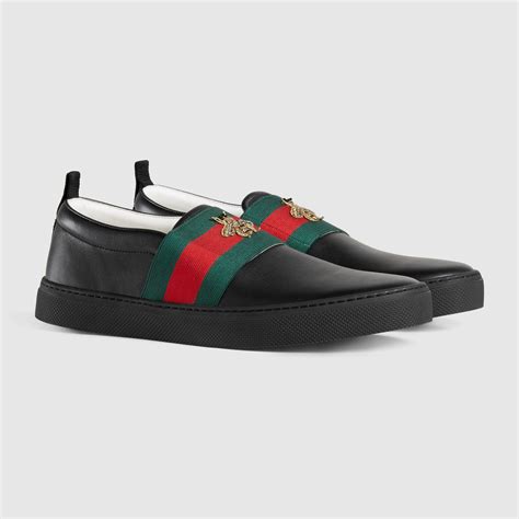 Gucci Men Leather Sneaker With Web And Bee 407356a38101169
