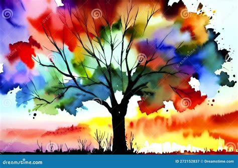 Abstract Watercolor Background With Trees Stock Illustration