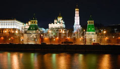 View Of The Moscow Kremlin From The Moskva River At Night