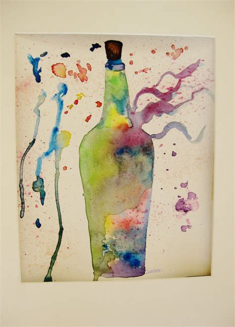 Wine Bottle Watercolor Painting Original Watercolor Painting