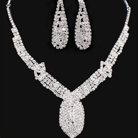 New Women Multi Imitation Diamonds Earrings Necklace Set Fashion