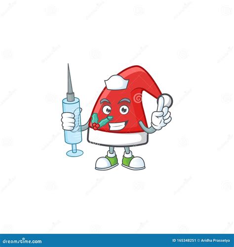 Cute Nurse Santa Claus Caricatura Estilo Caricatura Con Jeringa