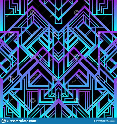 Art Deco Vintage Pattern In Bright Neon Colors Retro Party Geometric