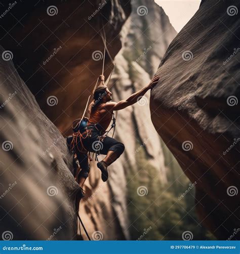 A Climber Climbs A Sheer Cliff Stock Illustration Illustration Of