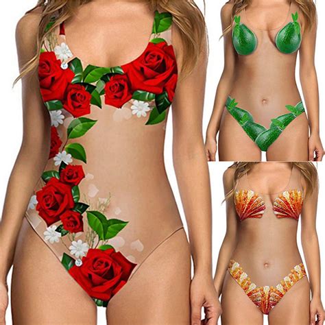 hot women one piece swimsuit invisible color rose flower bikini bathing suit beachwear swimwear