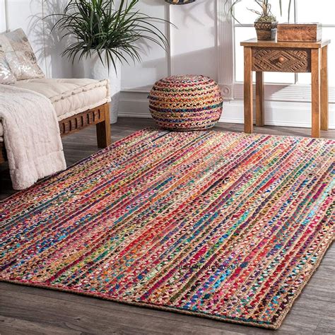Hand Braided Bohemian Colorful Cotton Chindi Area Rug Multi Colors Home