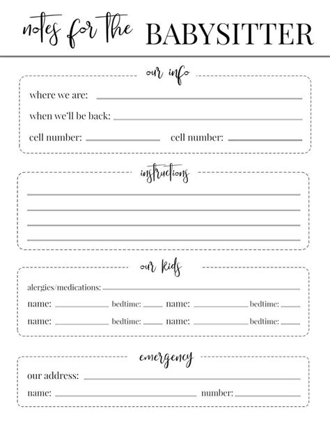 Free Printable Babysitter Notes Template Paper Trail Design