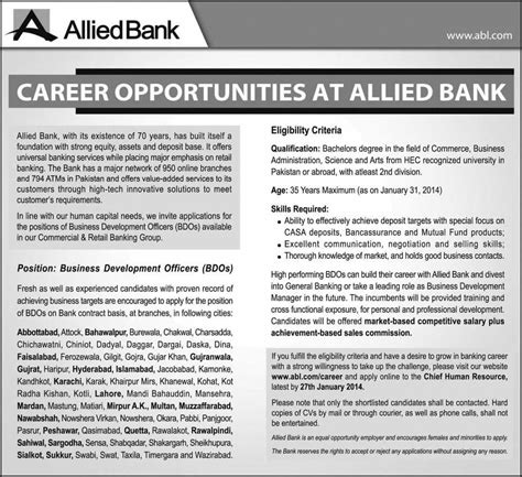 Jobs in lahore management jobs. Allied Bank Jobs 2014 Latest for Business Development ...