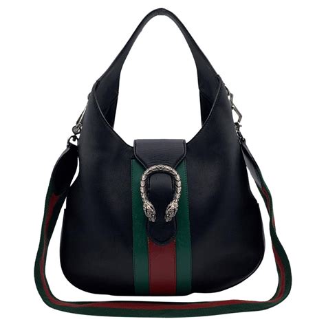 Gucci Black Leather Web Dionysus 2 Way Hobo Shoulder Bag For Sale At