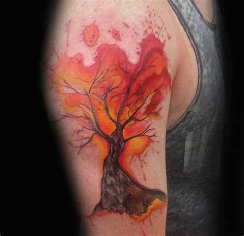 Soft but bright colors are used and blurred, blended, faded, and unlike traditional tattoos, watercolor tattoos typically don't include black outlines. 70 Watercolor Tree Tattoo Designs For Men - Manly Nature Ideas