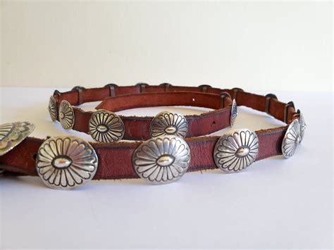 Vintage Narrow Leather Concho Belt 20 Removable Silver Etsy Vintage