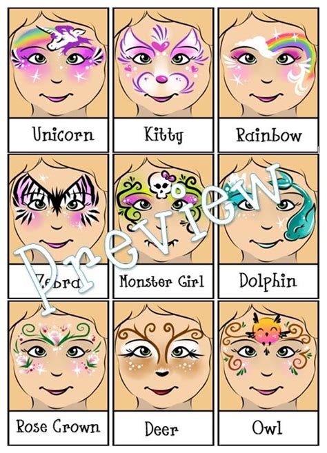 Face Painting Menu 4 Page Bundle Digital Download Pdf And Etsy Face