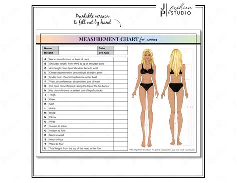 Printable Women Body Measurement Sheet Fashion Designer Template Sewing Measurement Sheet
