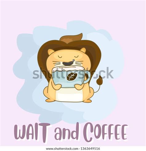 Cute Lion Cartoon Drinking Coffee Stock Vector Royalty Free 1363649516