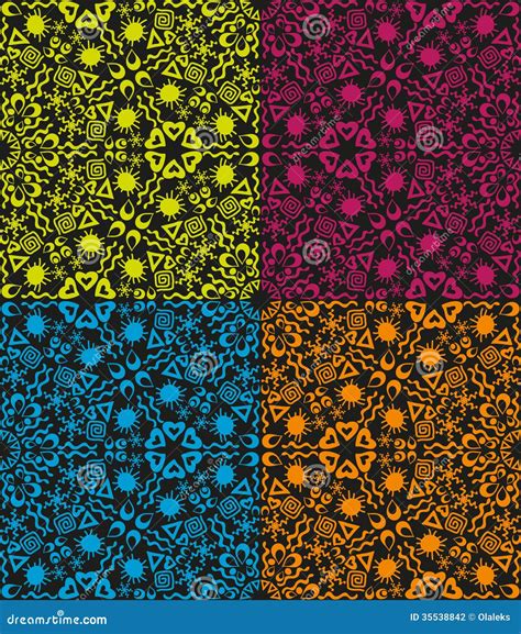 Set Of Seamless Tribal Patterns Stock Vector Illustration Of Colorful