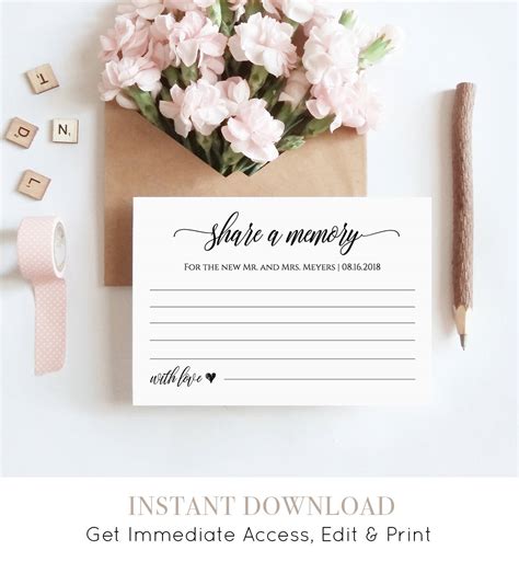 Share A Memory Printable Card Wedding Advice Template For Newlyweds