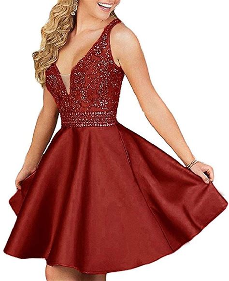 Elinadress Womens A Line Satin Homecoming Dresses With Beadings Short