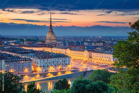 Turin Aerial Cityscape Image Of Turin Italy During Sunset Stock Foto