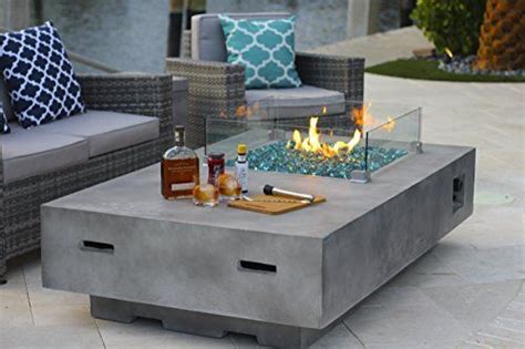 65″ Rectangular Modern Concrete Fire Pit Table W Glass Guard And Crystals In Gray By Akoya