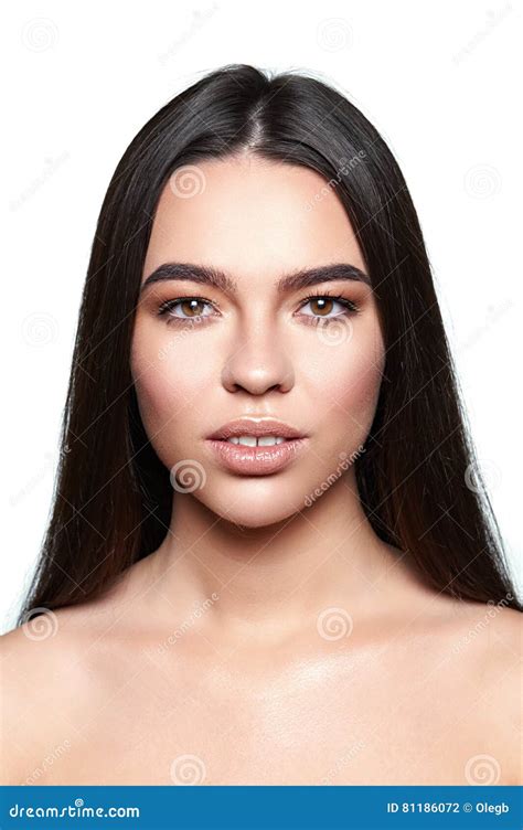 Front Portrait Of Beautiful Woman On White Stock Photo Image Of