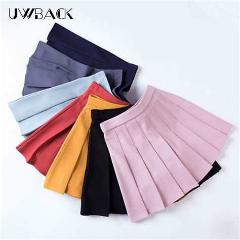 Uwback Women Spring High Waist Pleated Skirts Harajuku Solid A Line