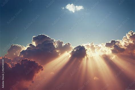 Sun Rays Shine Through The Clouds Ethereal Calm Peace Background