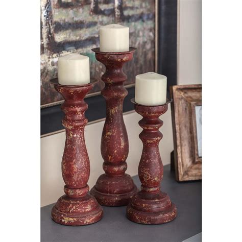 Wood Pillar Candle Holders Set Of 3 Red Blackstone Pillar Candle