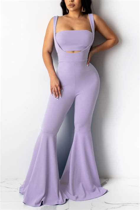 Lovely Casual Hollow Out Light Purple Two Piece Pants Settwo Piece
