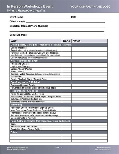 Workshop Event Checklist Coaching Tools From The Coaching Tools