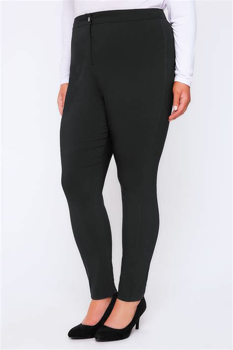 Black Stretch Bengalin Slim Fit Trousers Plus Size 16 To 28