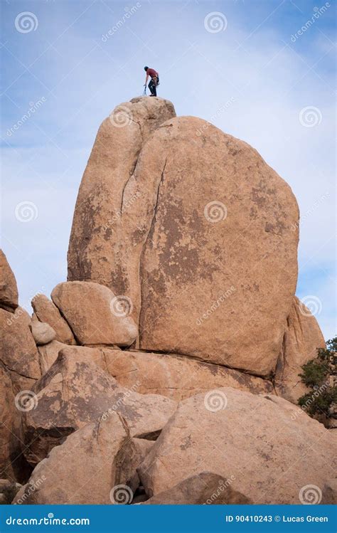 Rock Climbing In Joshua Tree National Park California Stock Image