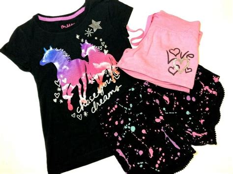Justice Girls Short And Unicorn Shirt Outfit Summer Size 8 Pink Love