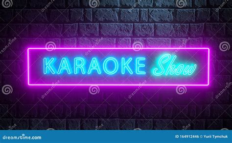 3d Karaoke Show Signboard In Neon Style On Brick Wall At Night Bright Banner Glowing Billboard