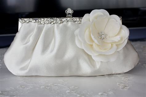 Ivory Satin Bridal Clutch Purse With Flower Etsy