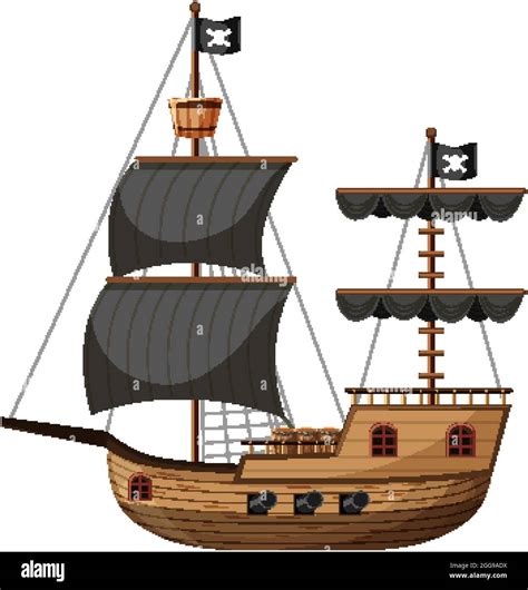 Barco pirata en estilo de dibujos animados aislado sobre una ilustración de fondo blanco Imagen