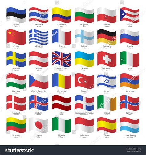 World Flags Collection Flags Countries And Capitals Vector