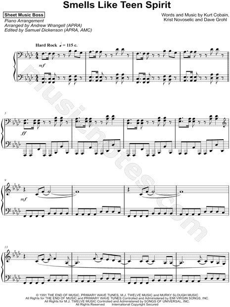 Sheet Music Boss Smells Like Teen Spirit Sheet Music Piano Solo In