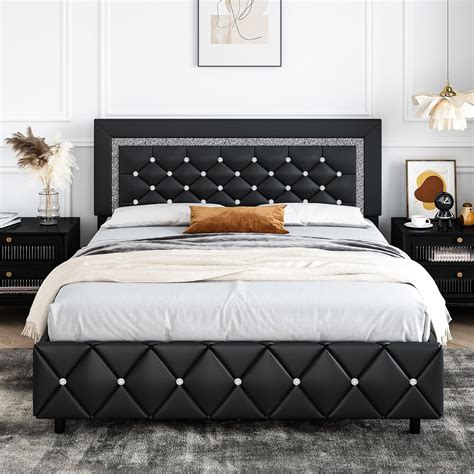 Hombck Queen Size Bed Frame Upholstered Bed Frame Queen With Diamond Tufted