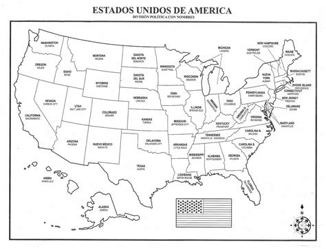 Mapa De Los Estados Unidos De América Con División Política Y Nombres