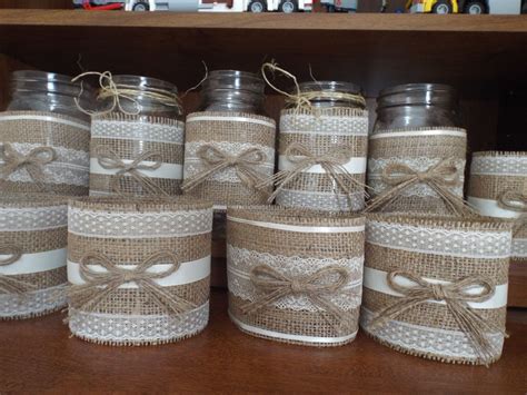 10 Burlap Mason Jar Sleeves Diy Wedding Decorations Rustic Etsy Lace