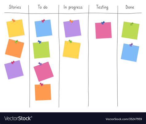Kanban Board With Blank Sticky Note Papers Vector Image