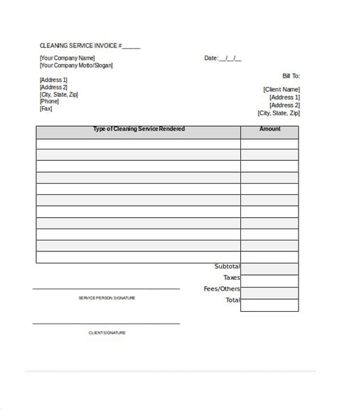 Cleaning Invoice Template 9 Free Word Pdf Documents Download