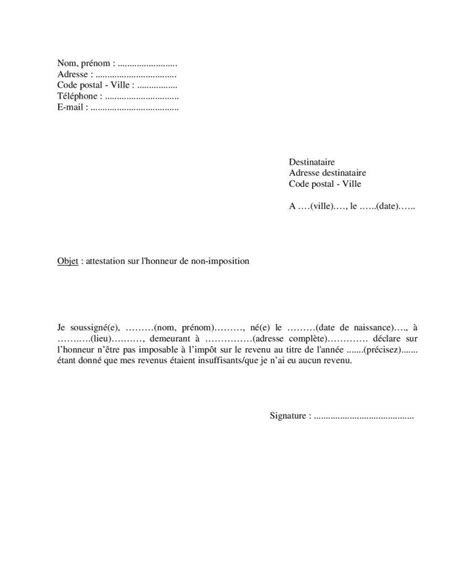 Exemple De Lettre D Attestation Sur L Honneur De Non Imposition