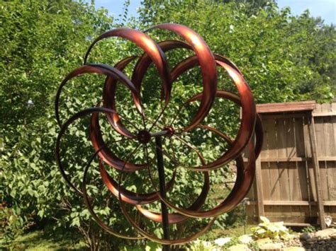 Large 2 Ft Kinetic Wind Sculpture Modern Art Dual Spinner Metal Outdoor