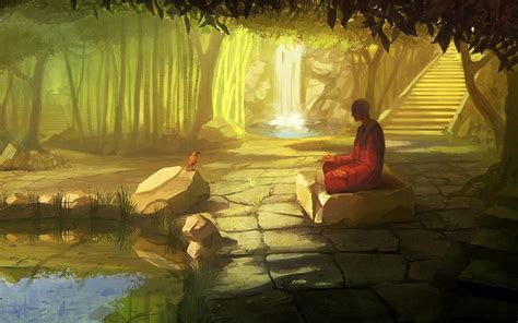 1920x1080 Artwork Fantasy Art Monk Monks Meditation Landscape Sunset
