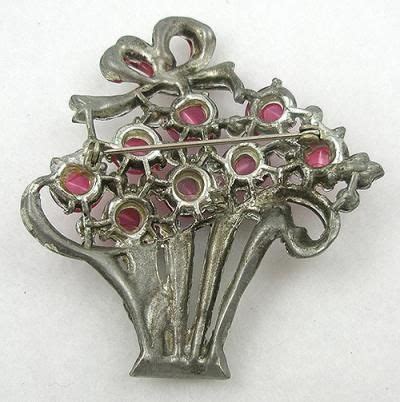 Pink Moonglow Flower Basket Brooch Garden Party Collection Vintage Jewelry Metal Flowers
