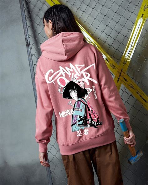 Buy Womens Pink Game Over Graphic Printed Oversized Hoodies Online At